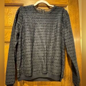 Ann Taylor navy lace sweater with zip back, size M